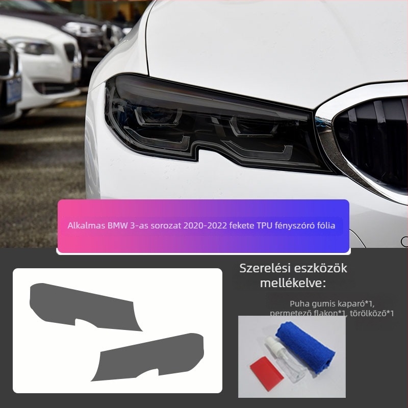 BMW 3-as sorozathoz TPU lámpavédő fólia (2013–2019, 2020–2022), füstös lámpák átlátszó védőréteggel a karcolások ellen