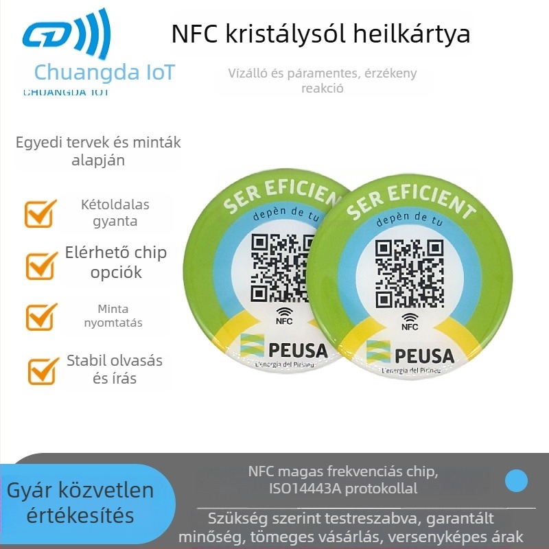 NTAG213/215/216 NFC epoxikártya – intelligens vizitkártya, tárolókapacitás 144/504/888×8, olvasási/írási idő 10, érzékelési távolság 1–10, PVC epoxigyanta kapszula