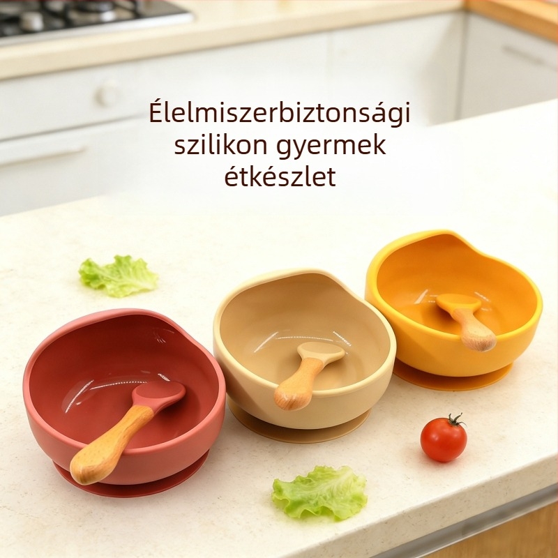 Szilikon csiga alakú tál és kanál babáknak – 2 darabos etetőkészlet, élelmiszerbiztos szilikon, 6 hónapos kortól