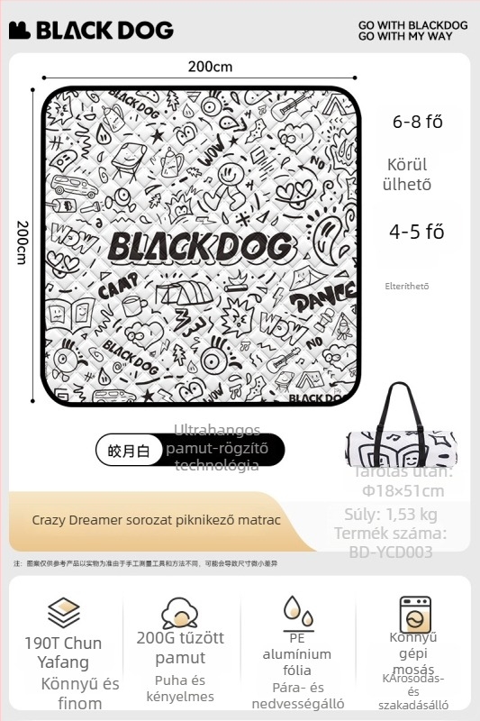 Black Dog kemping matrac alumíniumfóliával, csúszásmentes és nedvességálló, 2–4 fő számára