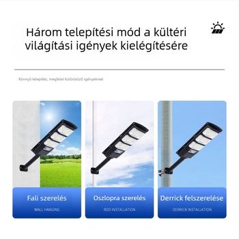 Napelemes utcai lámpa LED fényforrással, IP65 vízálló, névleges teljesítmény 300, feszültség 3,2V, induktív kapcsoló