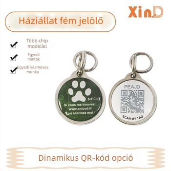 NFC háziállat azonosítókártya dinamikus epoxibevonattal, QR-kóddal, fém éllel, PVC kártya (testreszabás elérhető)