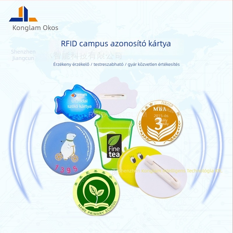 NFC ICID campus embléma olvasás/írás kártyával, olvasási/írási idő 0,1, írási élettartam 100000, magas frekvenciájú passzív kártya