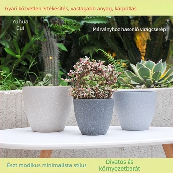 Virágcserép PP műanyagból, márvány imitációval, asztali vagy padlóra való használatra; injekciós öntéssel készített, tartós