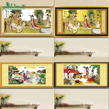 Qingfei 3D pontos nyomtatott vászon keresztszemes készlet – négy szépség, 11CT fehér vásznon, gyémántos kép