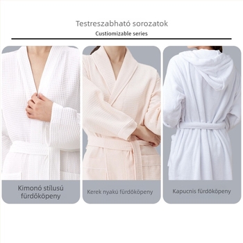 100% pamut frottírt fürdőköpeny, hosszú, téli, uniszex, fehér, 1000 g