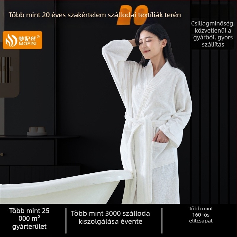 100% pamut frottírt fürdőköpeny, hosszú, téli, uniszex, fehér, 1000 g