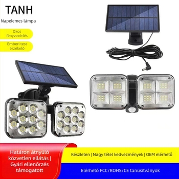 LED osztott típusú napelemes lámpa mozgásérzékelővel, kültéri falivilág kerthez, 5W, 3.7V, 6–12 óra világítás