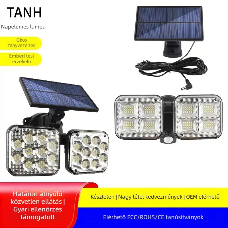 LED osztott típusú napelemes lámpa mozgásérzékelővel, kültéri falivilág kerthez, 5W, 3.7V, 6–12 óra világítás