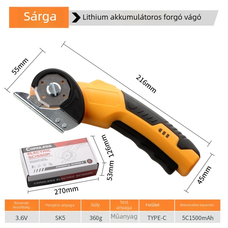 Elektromos ollók, 36V újratölthető lítium akkumulátorral, textil vágásához