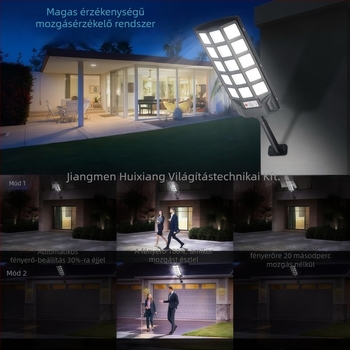 HX-27 napelemes útvilágítás háromoldalas LED-del, mozgásérzékelő PIR, IP65, 6W/6V, 6–12 órás üzemidő