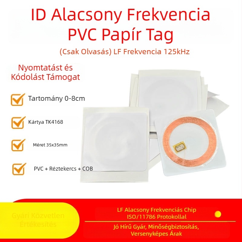 Érintés nélküli okostártya, TK4168 chip, 125 kHz, 64 bájt tárhely, 100k írás/olvasási ciklusok, márka BINGRFID