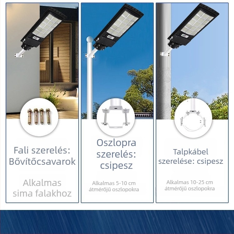 Napelemes kültéri kertvilágítás háztartási célra, IP65 vízálló, All-in-One dizájn, Modell TYN-Y059, LED fényforrás, megvilágítási terület 200 m² vagy több