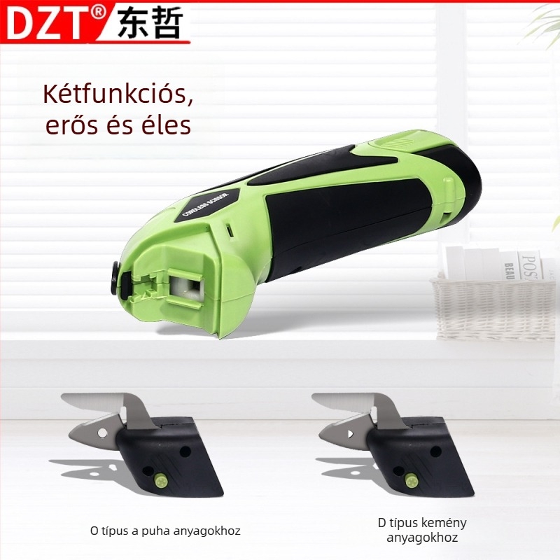 Kézben tartható elektromos olló textilvágáshoz, újratölthető Li-ion akkumulátor, 3.6V, bemenet 220V, alkalmas bőrre, kartonra, textilekre, szőnyegre