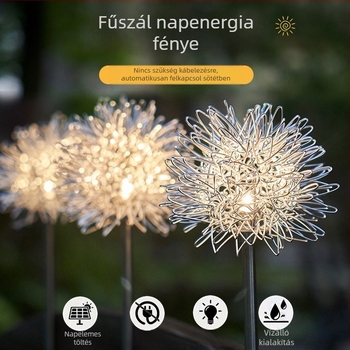 Napelemes kerti lámpa virág alakú, IP65 vízálló, alumínium drót gömb, 0.04W, lefedettség 1–3 m², üzemidő 6–12 óra