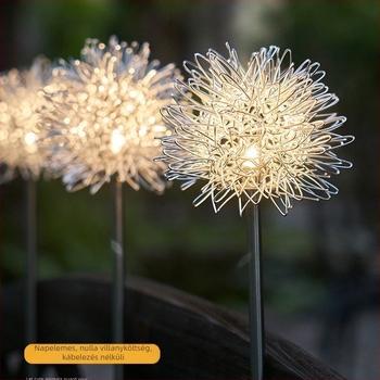 Napelemes kerti lámpa virág alakú, IP65 vízálló, alumínium drót gömb, 0.04W, lefedettség 1–3 m², üzemidő 6–12 óra