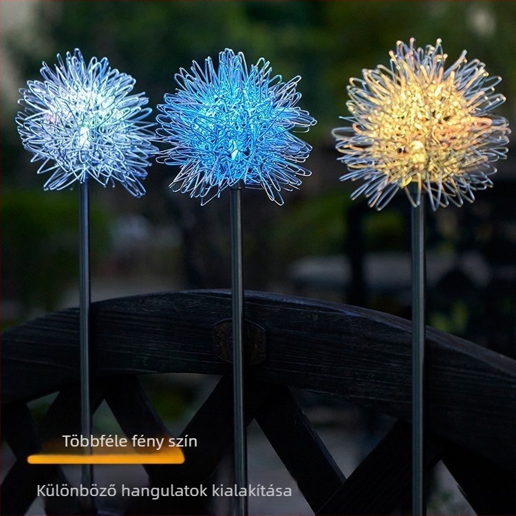 Napelemes kerti lámpa virág alakú, IP65 vízálló, alumínium drót gömb, 0.04W, lefedettség 1–3 m², üzemidő 6–12 óra