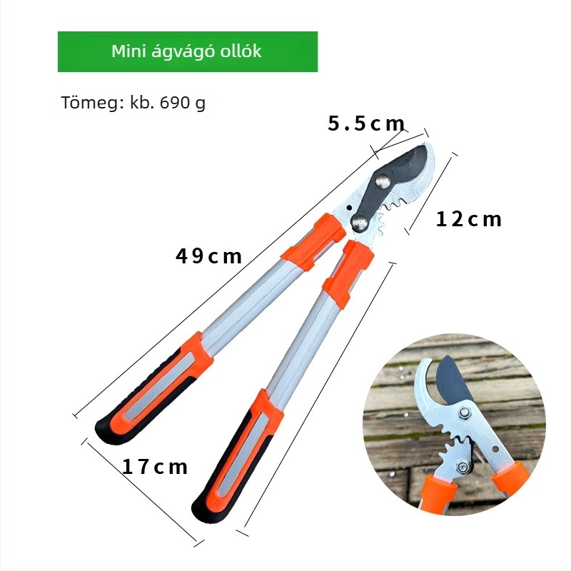 GRANPA metszoolló – mangánacél pengék, 0.9 kg, nyél acélcső/ alumíniumötvözet, kompakt kerti eszköz