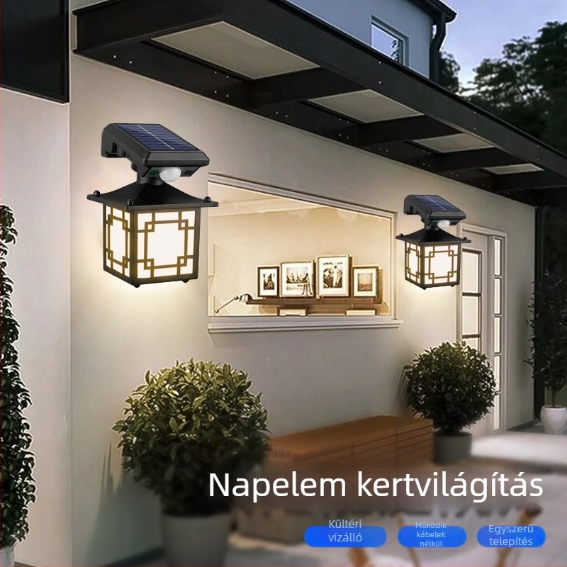 Kültéri napelemes falikar forgó fejjel, IP65 vízálló, mozgásérzékelő, LED 3W, 3.7V