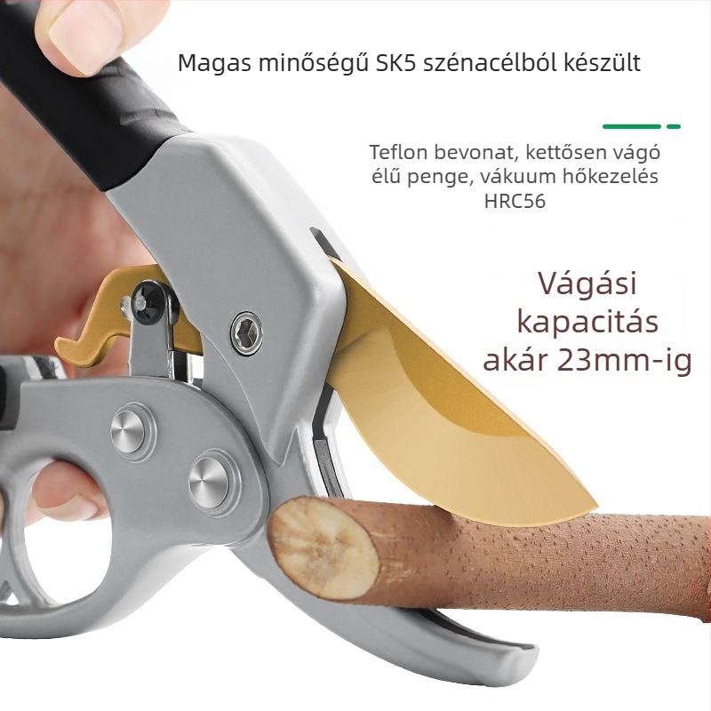 SUNSHINE háromfokozat reteszmechanizmusú metszőolló titán bevonat pengékkel, kertészkedéshez és gyümölcsfák metszéséhez