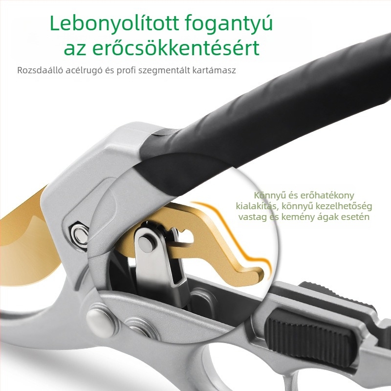 SUNSHINE háromfokozat reteszmechanizmusú metszőolló titán bevonat pengékkel, kertészkedéshez és gyümölcsfák metszéséhez
