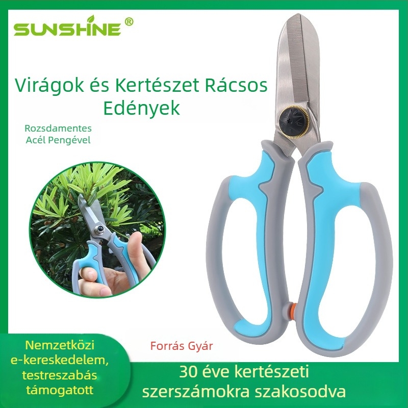 SUNSHINE háromfokozat reteszmechanizmusú metszőolló titán bevonat pengékkel, kertészkedéshez és gyümölcsfák metszéséhez