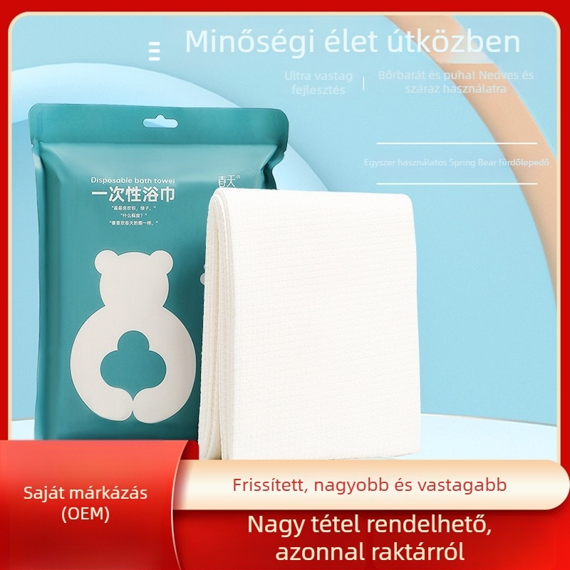 The Spring Bear egyszer használatos fürdőtörölköző szállodai és utazási célokra, megnövelt vastagságú és gyorsan szívó (0-5 s).