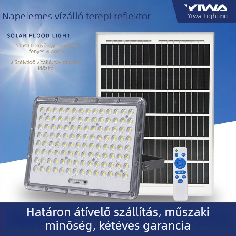 Napelemes kültéri LED-reflektor mozgásérzékelővel, IP65, öntött alumínium ház, LED 100W, Snow Wolf II Gen