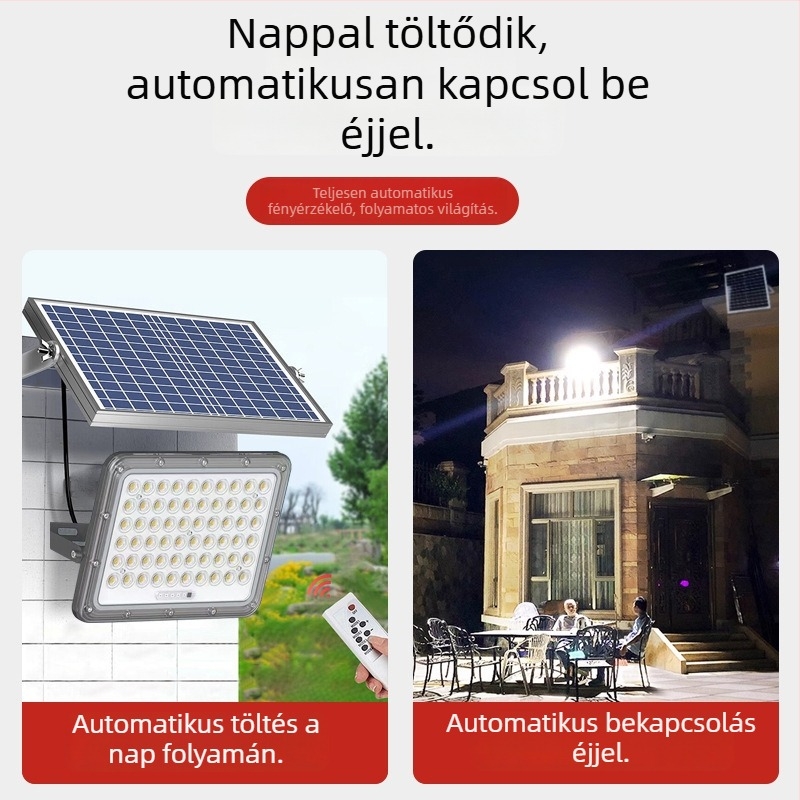 Napelemes kültéri LED-reflektor mozgásérzékelővel, IP65, öntött alumínium ház, LED 100W, Snow Wolf II Gen