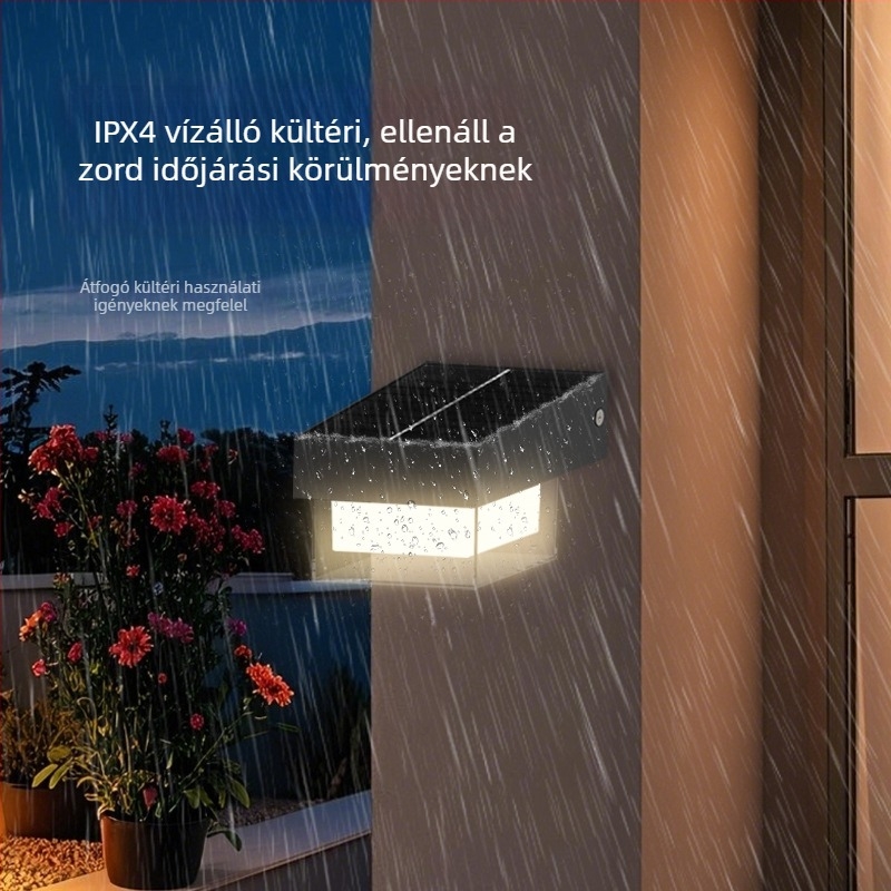 Napelemes kültéri falikar mozgásérzékelővel, 174 LED, 5000 lm, 3000–6500 K, IP54, 120° fénysugár, ABS ház, modell Zq-bd