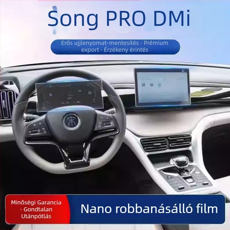 BYD Song PRO DMI navigációs kijelző védőfólia – nano film, edzett, ujjlenyomat-mentes, karcolásálló, hőálló