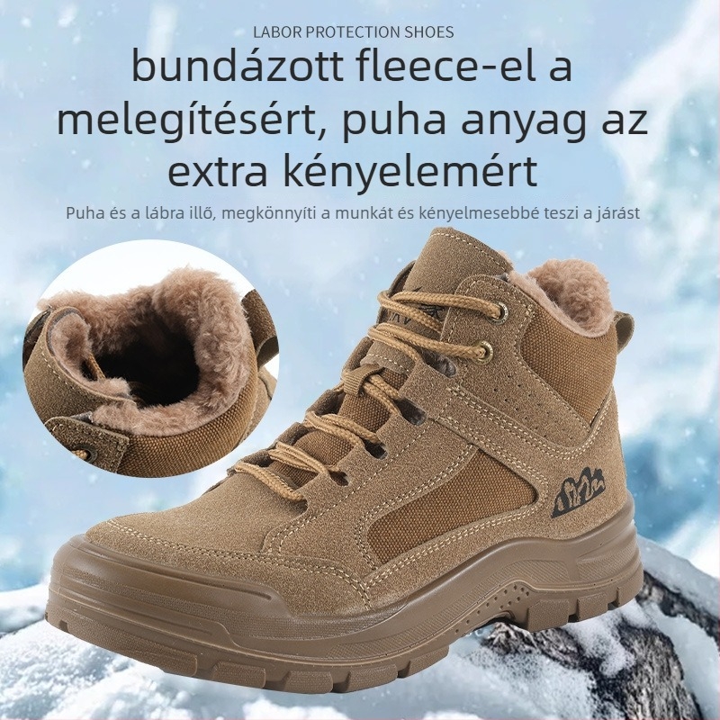 Téli magas szárú biztonsági cipő férfiaknak, fleece-béléssel, 6KV szigeteléssel, műanyag-acél orrtovával, ütésálló és perforáció-ellenálló