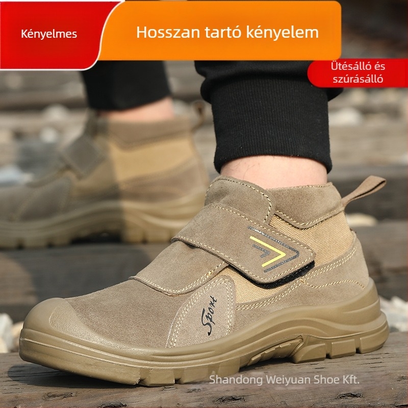 Hegesztővédő cipő, izolált, középmagos felső rész, velúr bőr + vászon, ütésálló és áthatolás elleni védelem