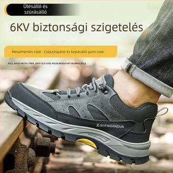 Elektroszerelők számára biztonsági cipő — ütésálló és áthatolás elleni védelem, acél orr, alacsony szár, mikroszálas bőr + háló, kopásálló