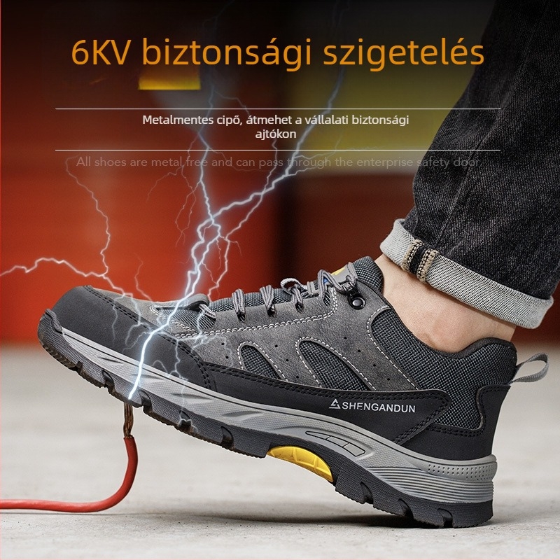 Elektroszerelők számára biztonsági cipő — ütésálló és áthatolás elleni védelem, acél orr, alacsony szár, mikroszálas bőr + háló, kopásálló