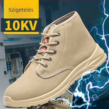 Szigetelt villanyszerelő cipő, vászon felső rész, középmagas szár, Yifu márka, 10 kV szigetelés
