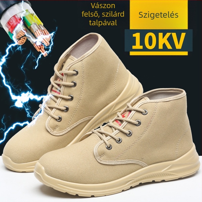 Szigetelt villanyszerelő cipő, vászon felső rész, középmagas szár, Yifu márka, 10 kV szigetelés
