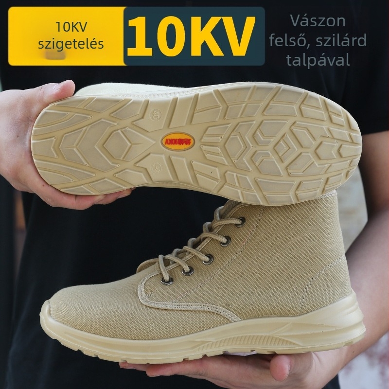 Szigetelt villanyszerelő cipő, vászon felső rész, középmagas szár, Yifu márka, 10 kV szigetelés