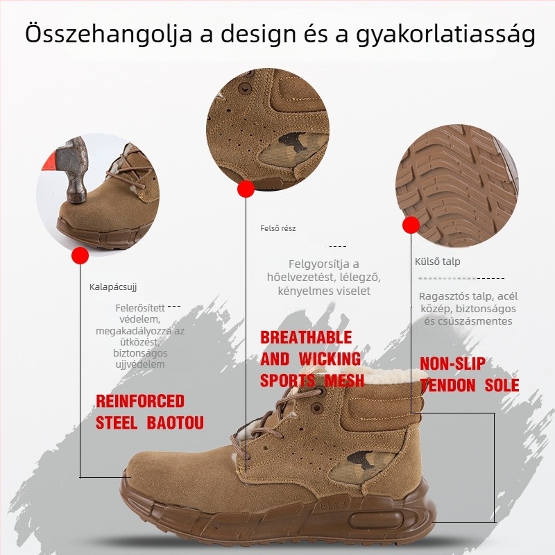 Solid Shield védőmunkacipő – Ütésálló és Átszúrás elleni, Szigetelt, Kopásálló, Velúr bőr, Magas szárú