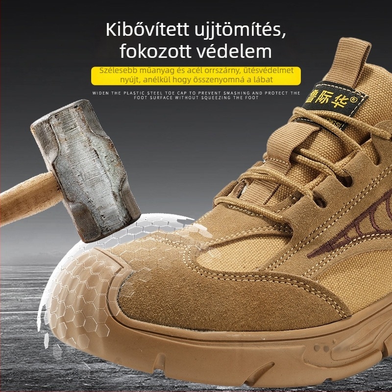Férfi munkavédelmi cipő – szellőző, acélorrú orr, anti-perforáció, csúszásmentes, velúr felső, alacsony fazon