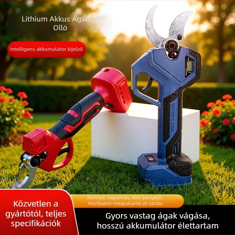 Pattex lítium-ion akkumulátoros metszőolló, brushless motorral és digitális kijelzővel, újratölthető, vezeték nélküli kertészeti használatra