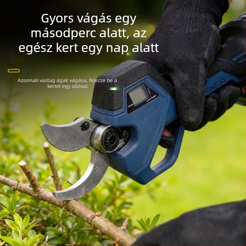 Pattex lítium-ion akkumulátoros metszőolló, brushless motorral és digitális kijelzővel, újratölthető, vezeték nélküli kertészeti használatra