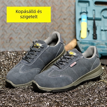 Szigetelt elektromos védőcipő, 6 kV szigetelés, velúr felsőrész, alacsony fazon, perforálás- és összeroppanásálló lábbeli, elektromos, építőipari és gépészeti alkalmazásra
