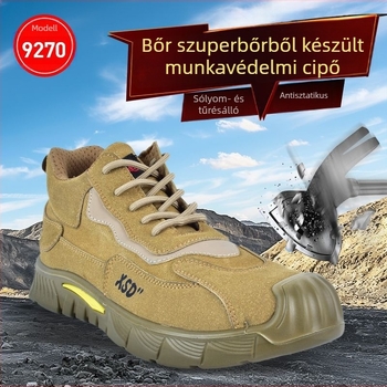 Férfi Munkavédelmi Cipő – Haojuncheng, középmagas, Velúr + Vászon, Műanyag- Acélos Orrtalp, Ütésálló, Áthatolás elleni, Antisztatikus
