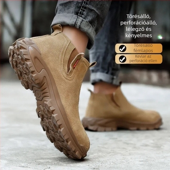 Férfi biztonsági cipő acélorr-al, perforáció és ütés elleni védelem, Kevlar Oxford talp, strapabíró slip-on védőcipő