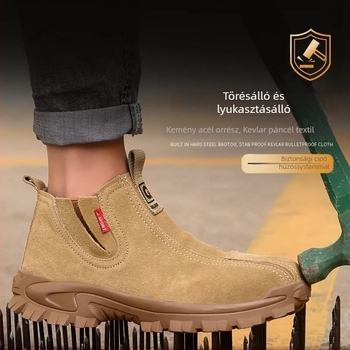 Férfi biztonsági cipő acélorr-al, perforáció és ütés elleni védelem, Kevlar Oxford talp, strapabíró slip-on védőcipő