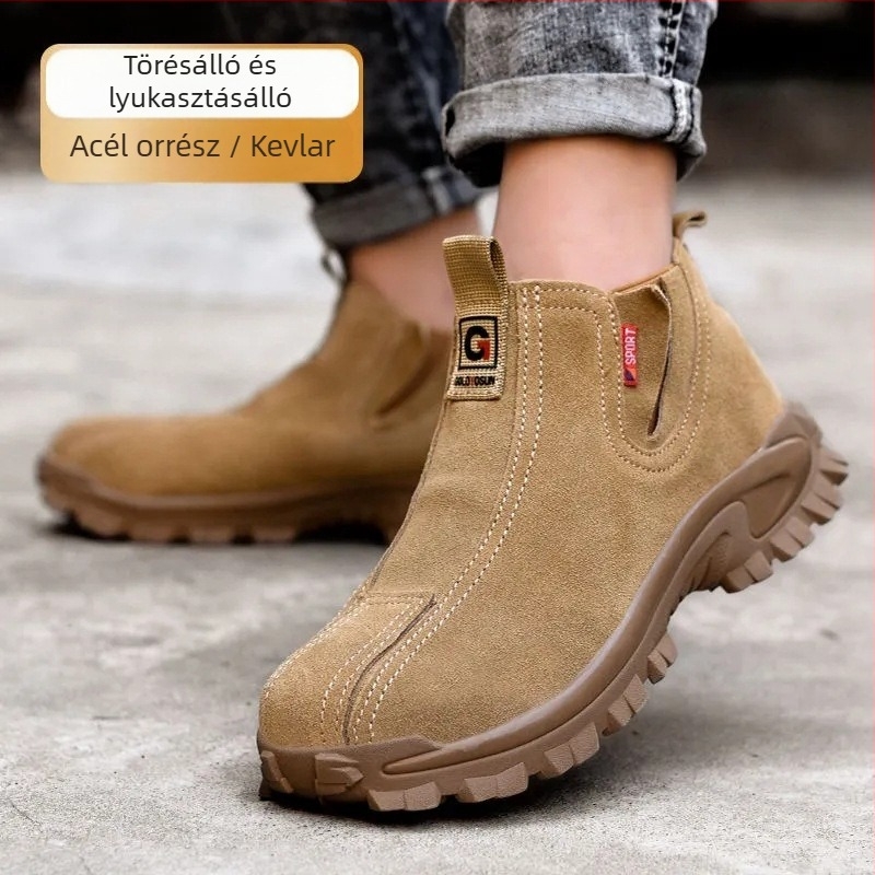 Férfi biztonsági cipő acélorr-al, perforáció és ütés elleni védelem, Kevlar Oxford talp, strapabíró slip-on védőcipő