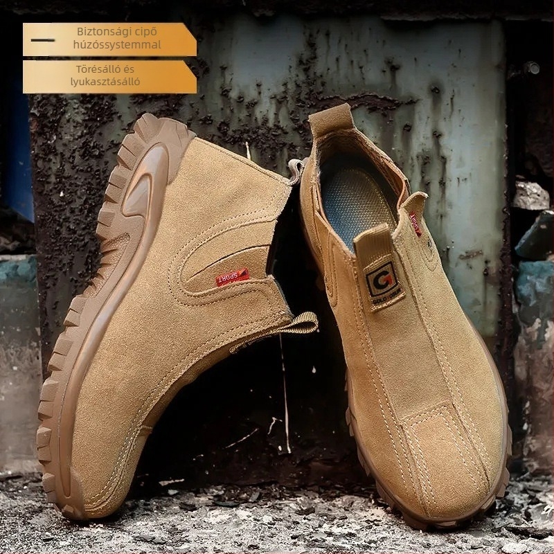 Férfi biztonsági cipő acélorr-al, perforáció és ütés elleni védelem, Kevlar Oxford talp, strapabíró slip-on védőcipő