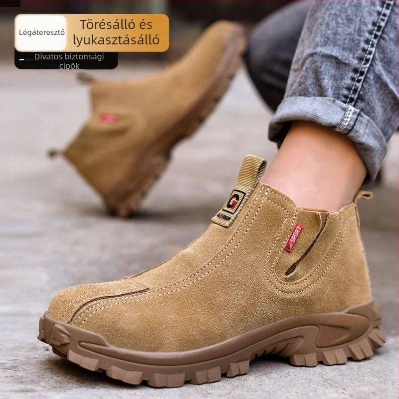 Férfi biztonsági cipő acélorr-al, perforáció és ütés elleni védelem, Kevlar Oxford talp, strapabíró slip-on védőcipő