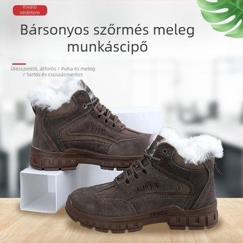 Szigetelt védőmunkacipő velúr bőrből, magas felsőrész, acél orr, ütés- és átszúrásálló védelem